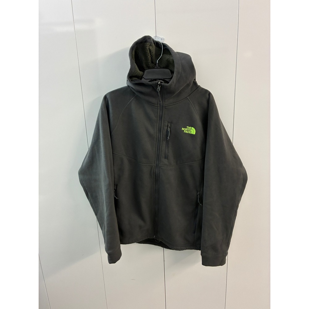 The North Face Mens Full Zip Sherpa Lined Hooded Jacket Gray Lime Green Large
